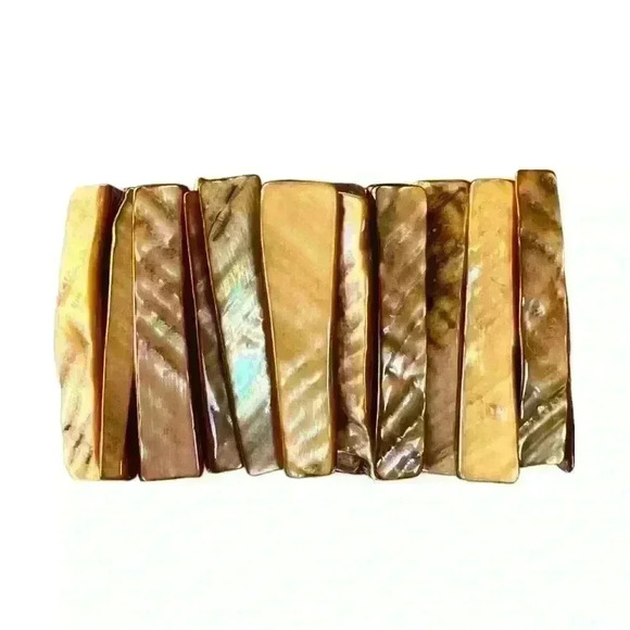 Vintage shell bracelet stretchy cuff boho shiny - Picture 2 of 7